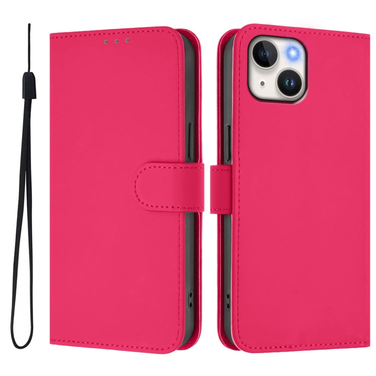 For iPhone 14 / 13 Skin Feel Solid Color Leather Phone Case with Lanyard