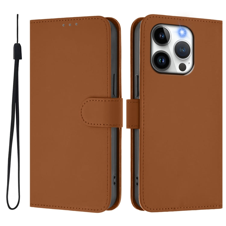For iPhone 14 Pro Skin Feel Solid Color Leather Phone Case with Lanyard