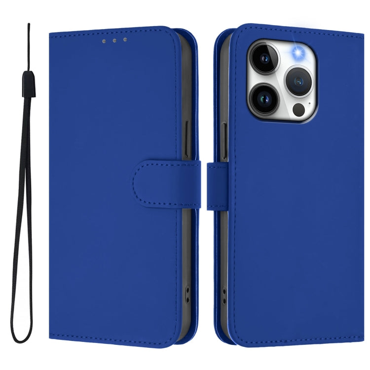 For iPhone 14 Pro Skin Feel Solid Color Leather Phone Case with Lanyard