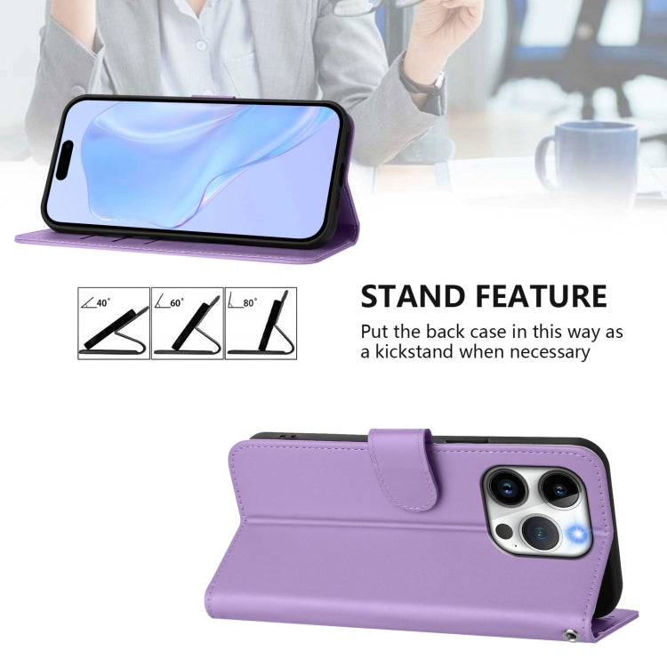 For iPhone 14 Pro Skin Feel Solid Color Leather Phone Case with Lanyard