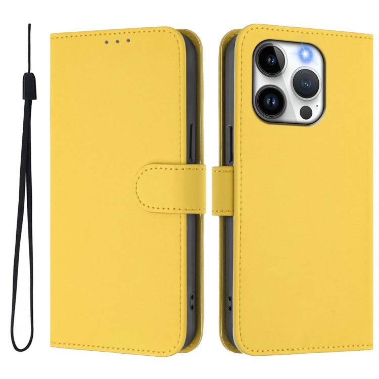 For iPhone 14 Pro Skin Feel Solid Color Leather Phone Case with Lanyard