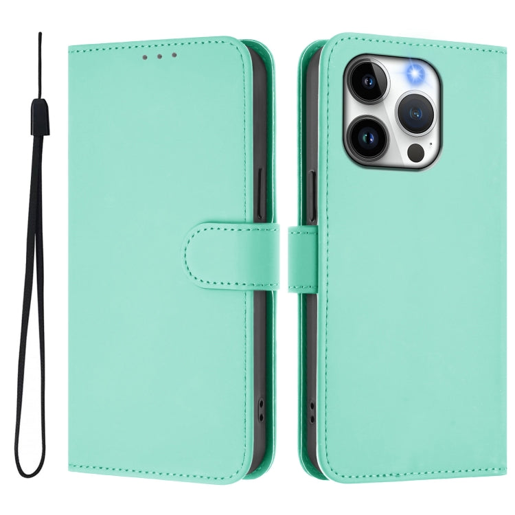 For iPhone 14 Pro Skin Feel Solid Color Leather Phone Case with Lanyard