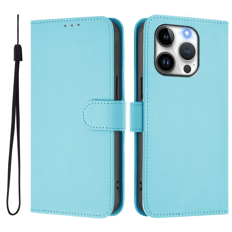 For iPhone 14 Pro Skin Feel Solid Color Leather Phone Case with Lanyard
