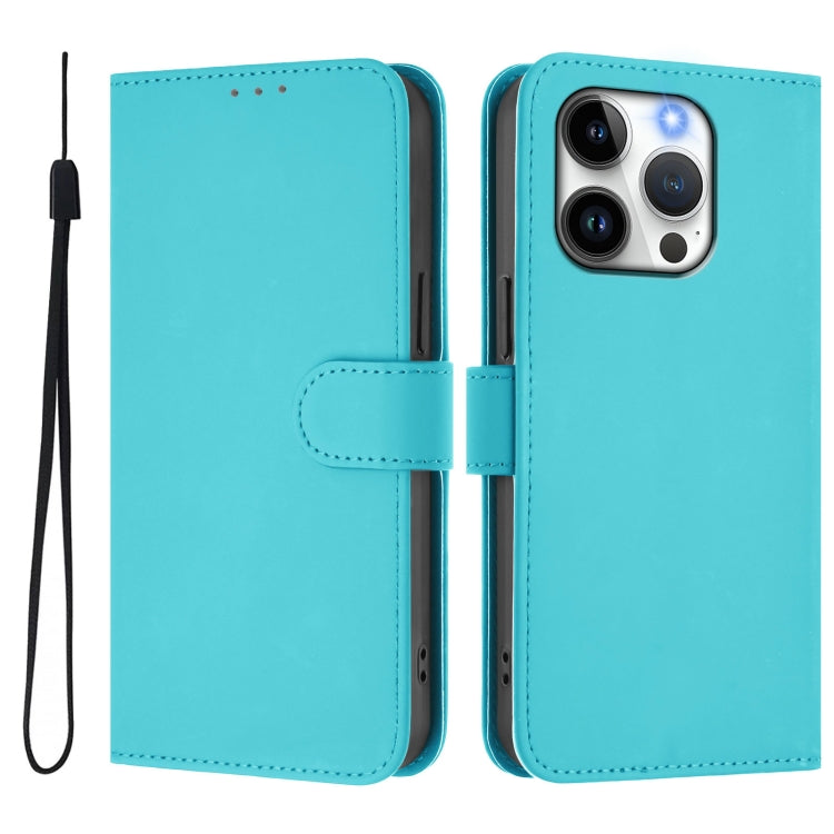 For iPhone 14 Pro Skin Feel Solid Color Leather Phone Case with Lanyard