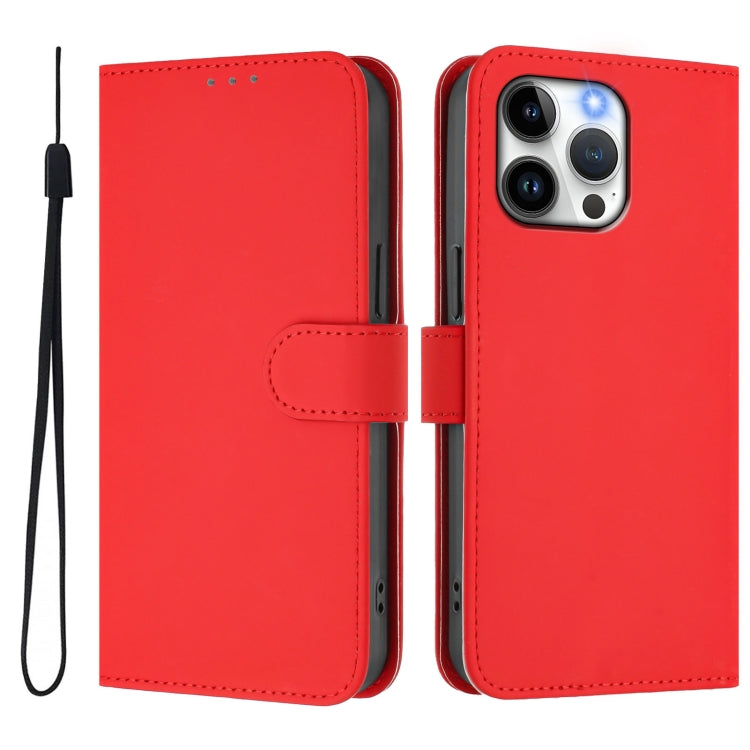 For iPhone 14 Pro Max Skin Feel Solid Color Leather Phone Case with Lanyard