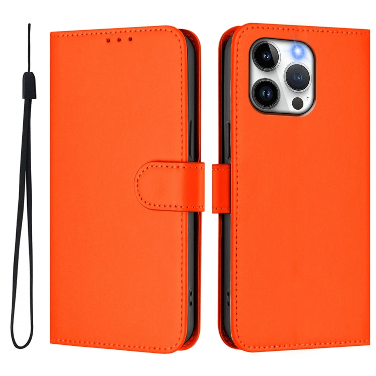 For iPhone 14 Pro Max Skin Feel Solid Color Leather Phone Case with Lanyard