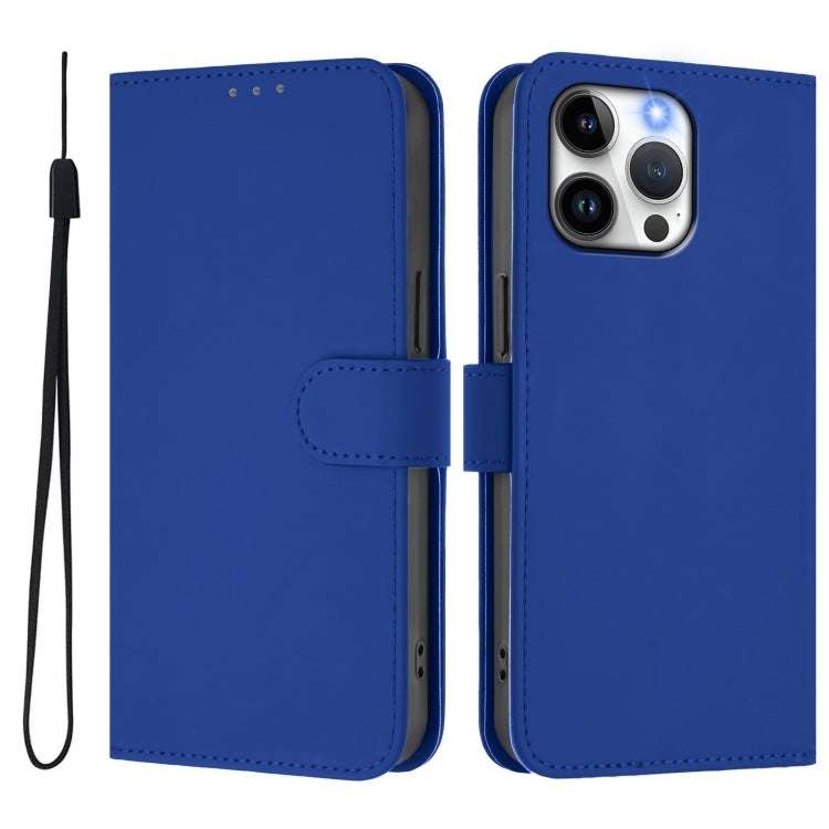 For iPhone 14 Pro Max Skin Feel Solid Color Leather Phone Case with Lanyard
