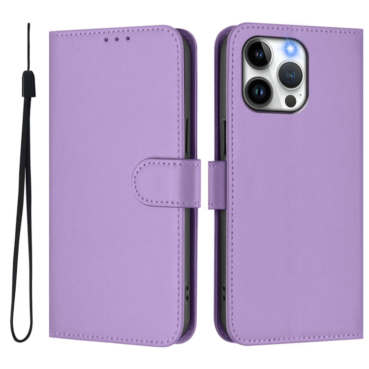 For iPhone 14 Pro Max Skin Feel Solid Color Leather Phone Case with Lanyard
