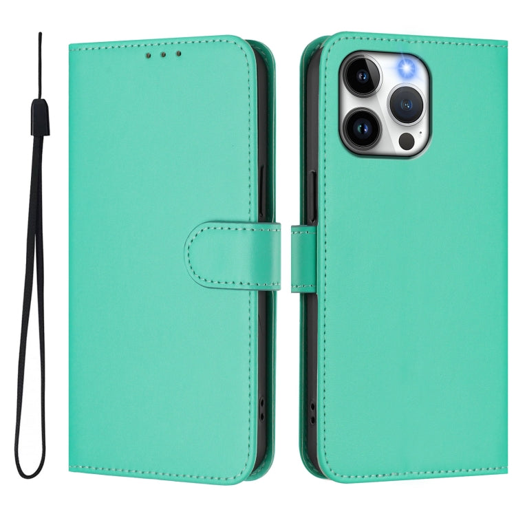 For iPhone 14 Pro Max Skin Feel Solid Color Leather Phone Case with Lanyard