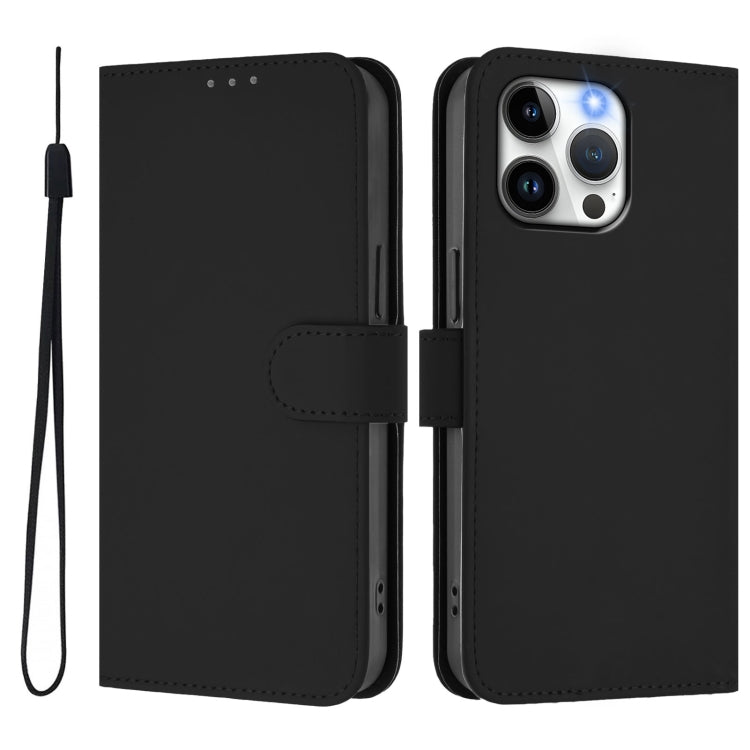 For iPhone 14 Pro Max Skin Feel Solid Color Leather Phone Case with Lanyard