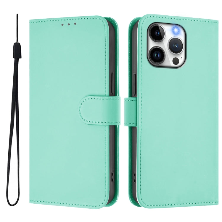 For iPhone 14 Pro Max Skin Feel Solid Color Leather Phone Case with Lanyard