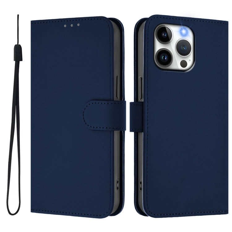 For iPhone 14 Pro Max Skin Feel Solid Color Leather Phone Case with Lanyard