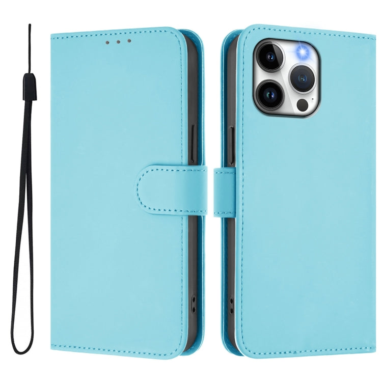 For iPhone 14 Pro Max Skin Feel Solid Color Leather Phone Case with Lanyard