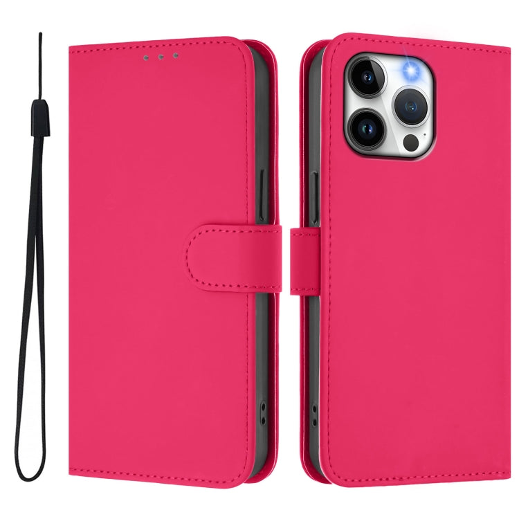 For iPhone 14 Pro Max Skin Feel Solid Color Leather Phone Case with Lanyard