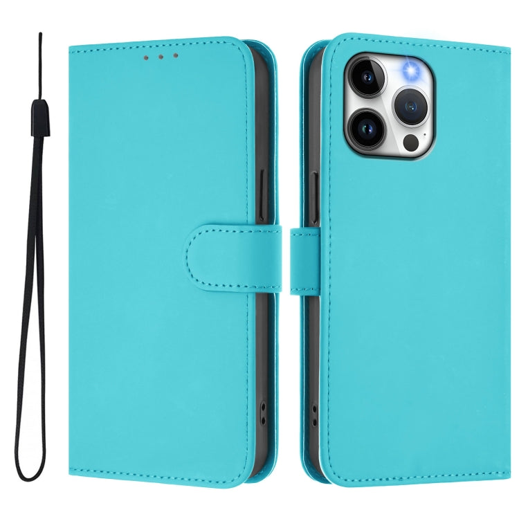 For iPhone 14 Pro Max Skin Feel Solid Color Leather Phone Case with Lanyard