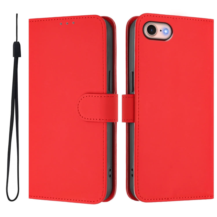 For iPhone SE 2022 / 2020 Skin Feel Solid Color Leather Phone Case with Lanyard