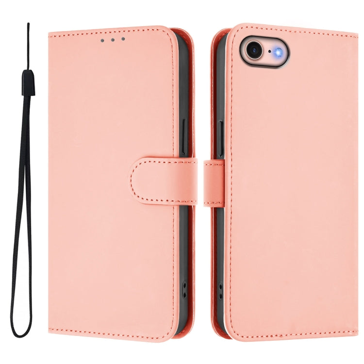 For iPhone SE 2022 / 2020 Skin Feel Solid Color Leather Phone Case with Lanyard