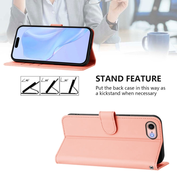 For iPhone SE 2022 / 2020 Skin Feel Solid Color Leather Phone Case with Lanyard