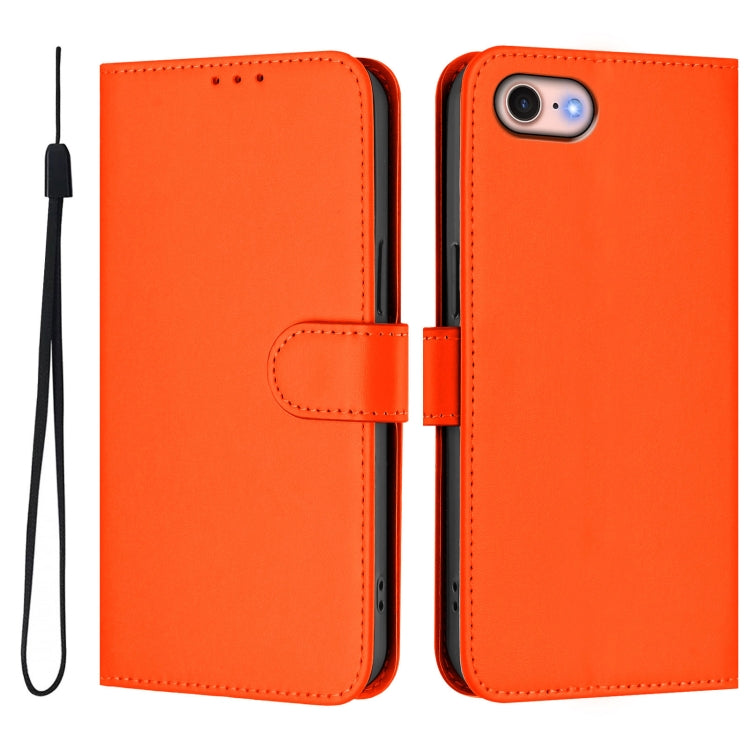 For iPhone SE 2022 / 2020 Skin Feel Solid Color Leather Phone Case with Lanyard