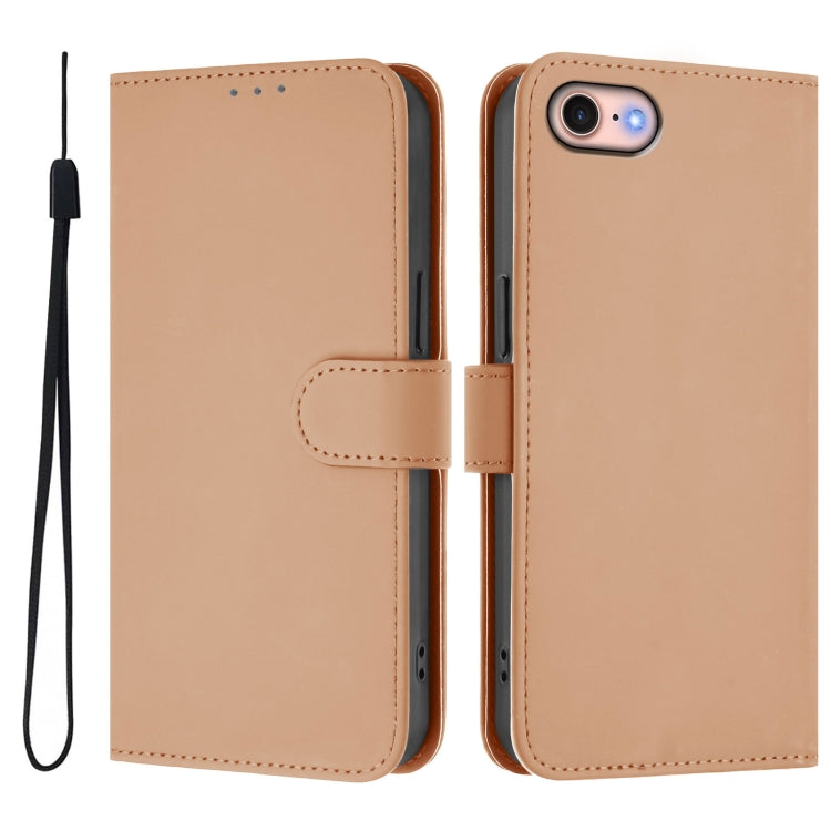 For iPhone SE 2022 / 2020 Skin Feel Solid Color Leather Phone Case with Lanyard