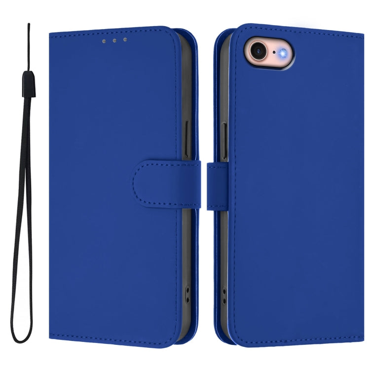 For iPhone SE 2022 / 2020 Skin Feel Solid Color Leather Phone Case with Lanyard