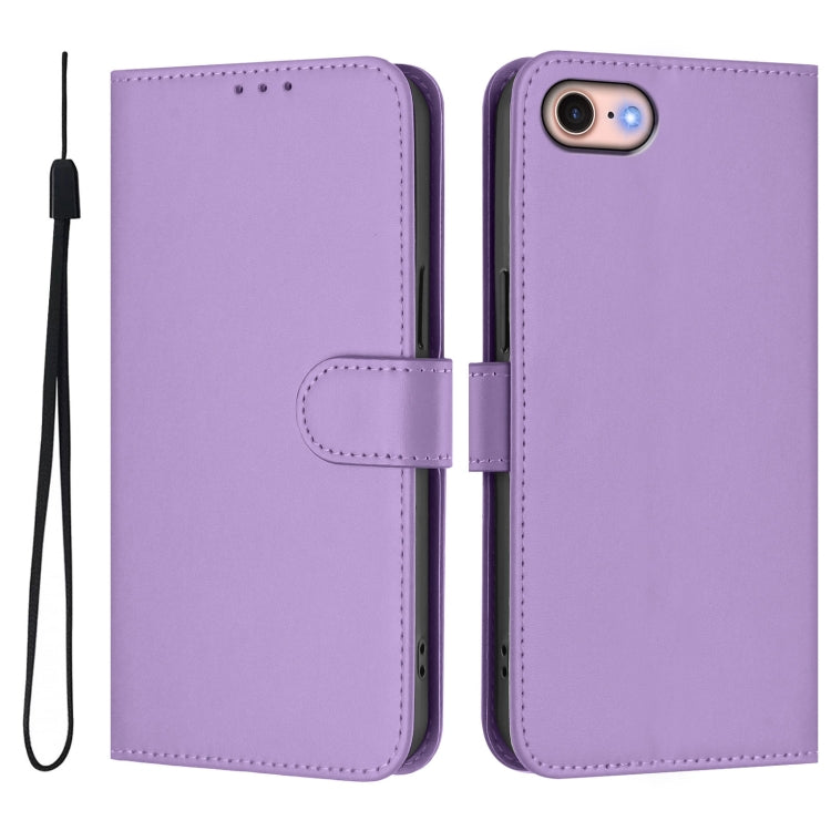 For iPhone SE 2022 / 2020 Skin Feel Solid Color Leather Phone Case with Lanyard