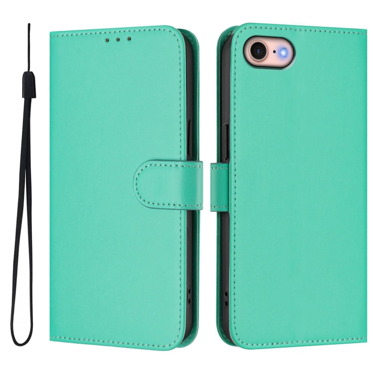 For iPhone SE 2022 / 2020 Skin Feel Solid Color Leather Phone Case with Lanyard