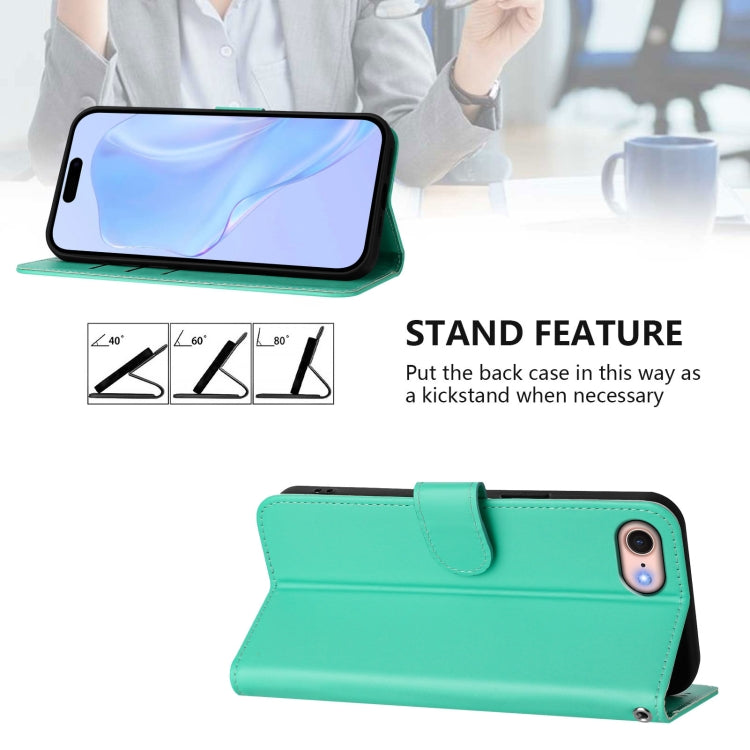 For iPhone SE 2022 / 2020 Skin Feel Solid Color Leather Phone Case with Lanyard