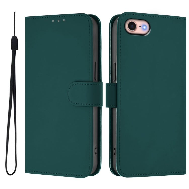 For iPhone SE 2022 / 2020 Skin Feel Solid Color Leather Phone Case with Lanyard