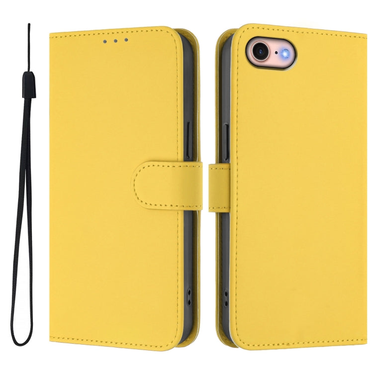 For iPhone SE 2022 / 2020 Skin Feel Solid Color Leather Phone Case with Lanyard