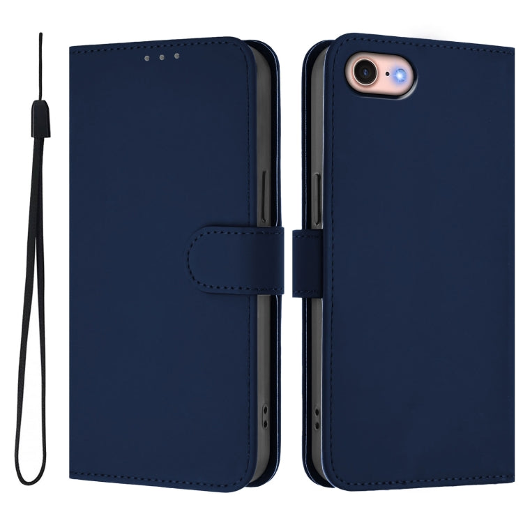 For iPhone SE 2022 / 2020 Skin Feel Solid Color Leather Phone Case with Lanyard