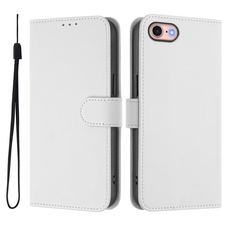 For iPhone SE 2022 / 2020 Skin Feel Solid Color Leather Phone Case with Lanyard