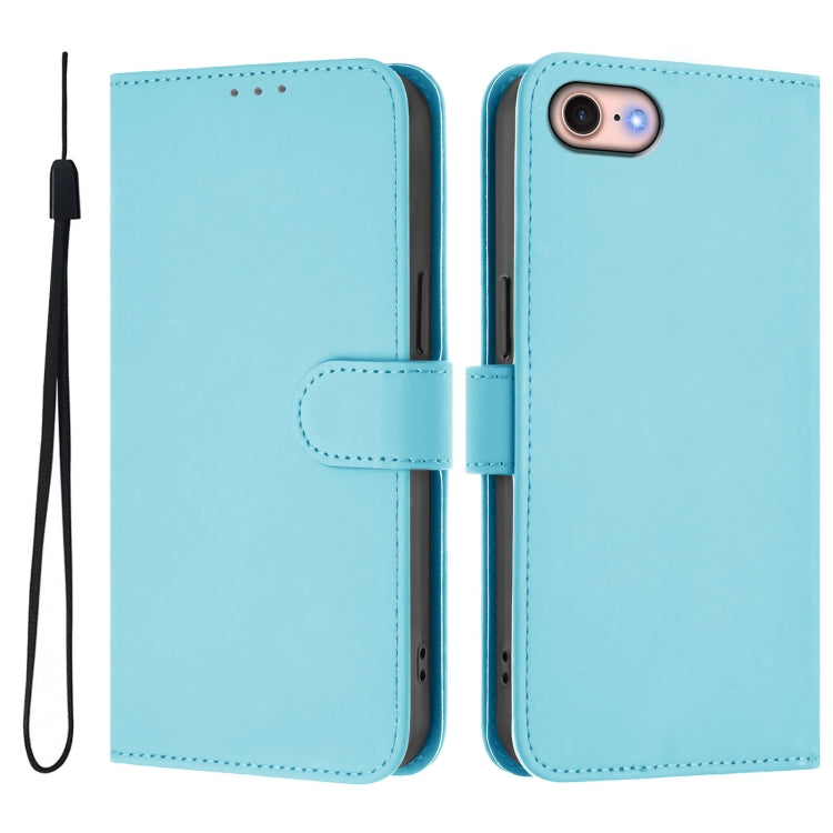 For iPhone SE 2022 / 2020 Skin Feel Solid Color Leather Phone Case with Lanyard