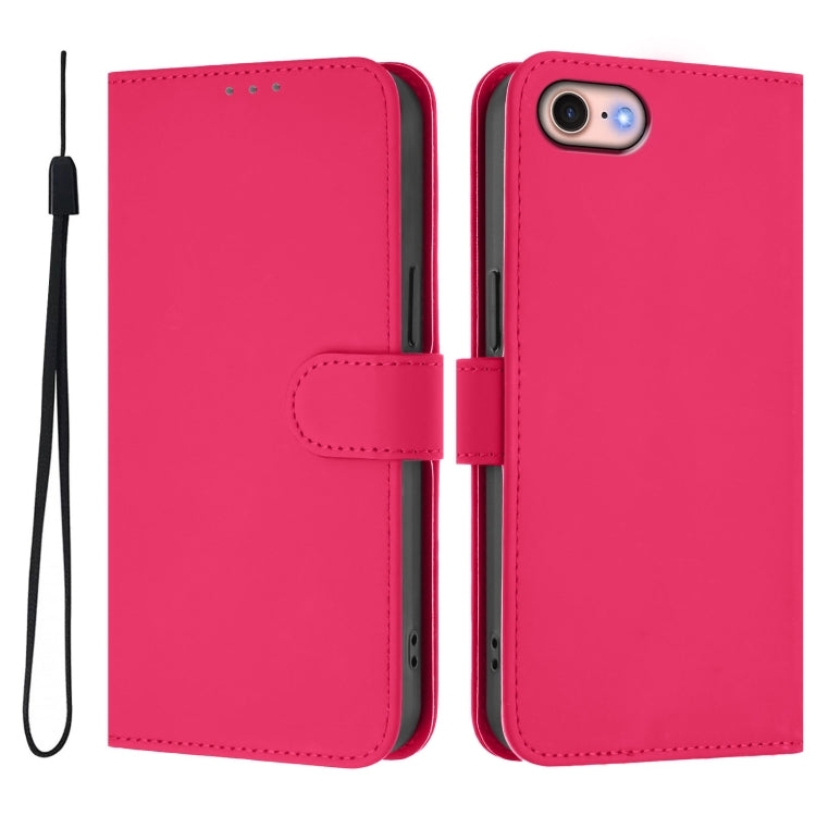 For iPhone SE 2022 / 2020 Skin Feel Solid Color Leather Phone Case with Lanyard