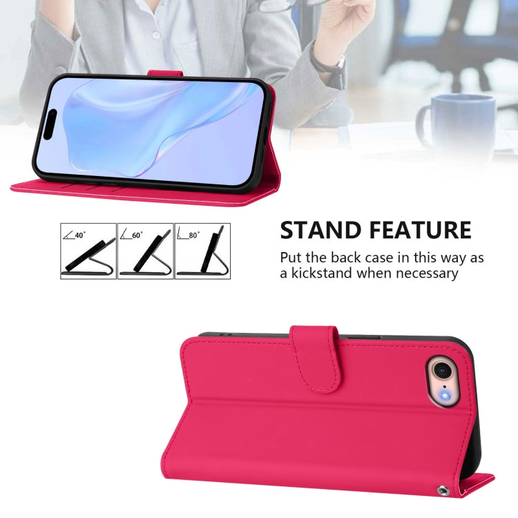 For iPhone SE 2022 / 2020 Skin Feel Solid Color Leather Phone Case with Lanyard
