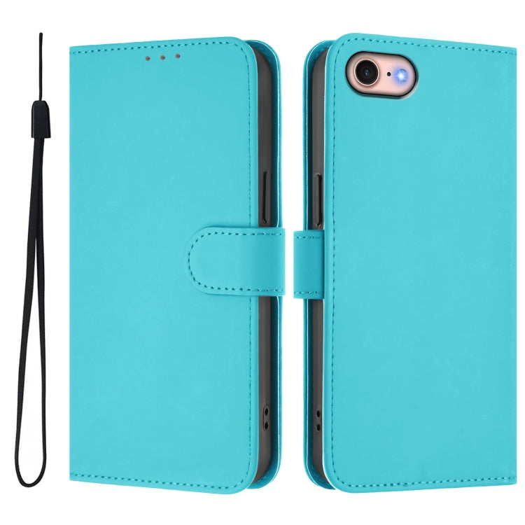 For iPhone SE 2022 / 2020 Skin Feel Solid Color Leather Phone Case with Lanyard