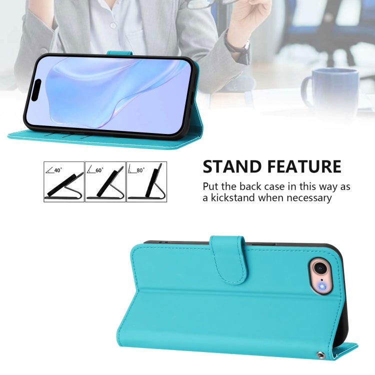 For iPhone SE 2022 / 2020 Skin Feel Solid Color Leather Phone Case with Lanyard
