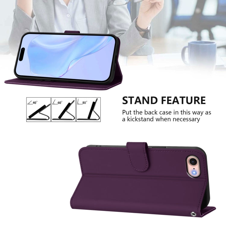 For iPhone SE 2022 / 2020 Skin Feel Solid Color Leather Phone Case with Lanyard