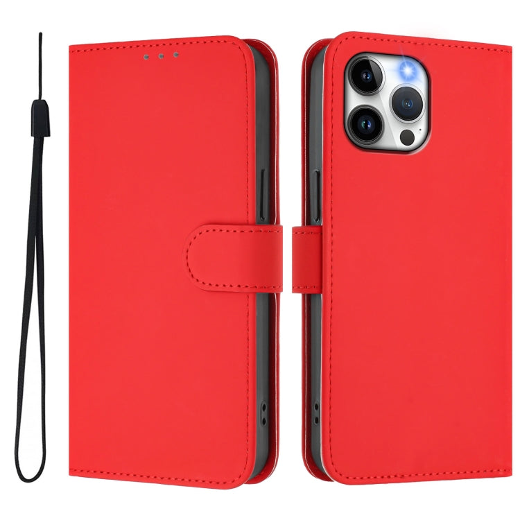 For iPhone 13 Pro Max Skin Feel Solid Color Leather Phone Case with Lanyard