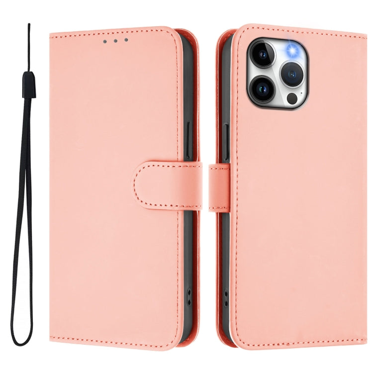 For iPhone 13 Pro Max Skin Feel Solid Color Leather Phone Case with Lanyard