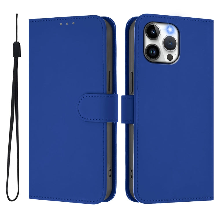 For iPhone 13 Pro Max Skin Feel Solid Color Leather Phone Case with Lanyard