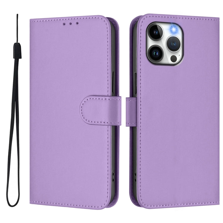 For iPhone 13 Pro Max Skin Feel Solid Color Leather Phone Case with Lanyard