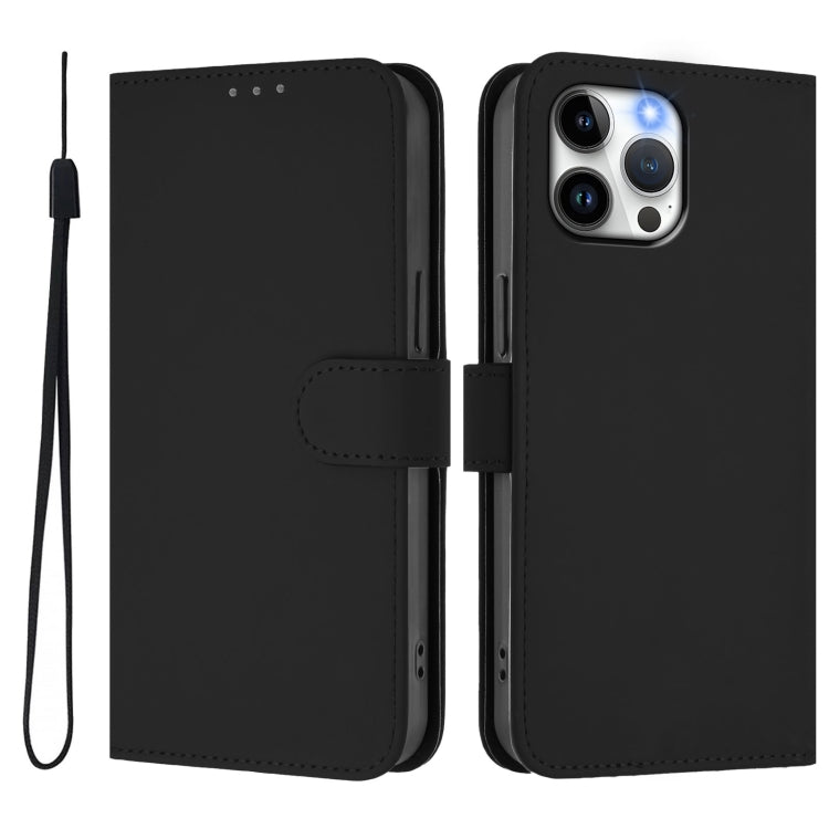 For iPhone 13 Pro Max Skin Feel Solid Color Leather Phone Case with Lanyard