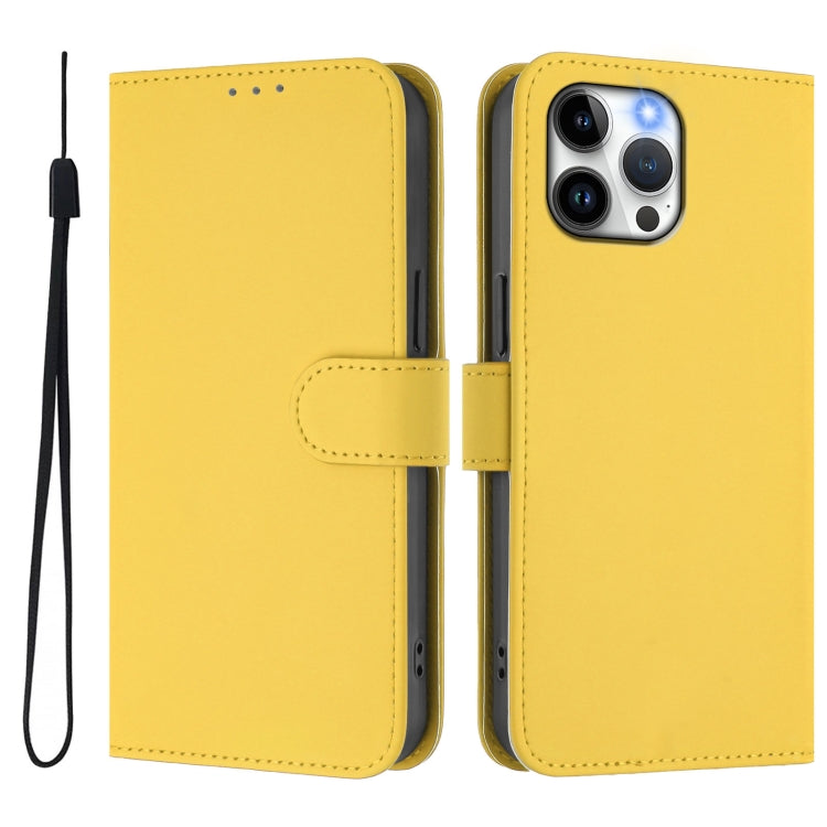 For iPhone 13 Pro Max Skin Feel Solid Color Leather Phone Case with Lanyard