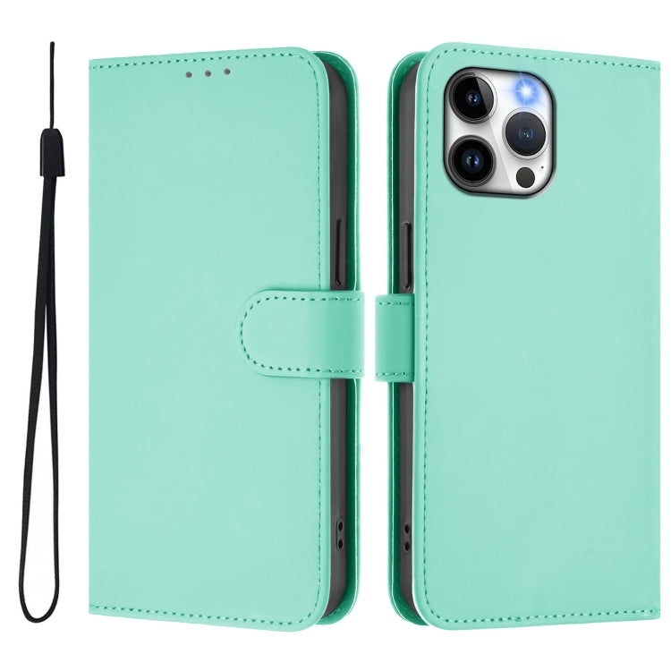 For iPhone 13 Pro Max Skin Feel Solid Color Leather Phone Case with Lanyard