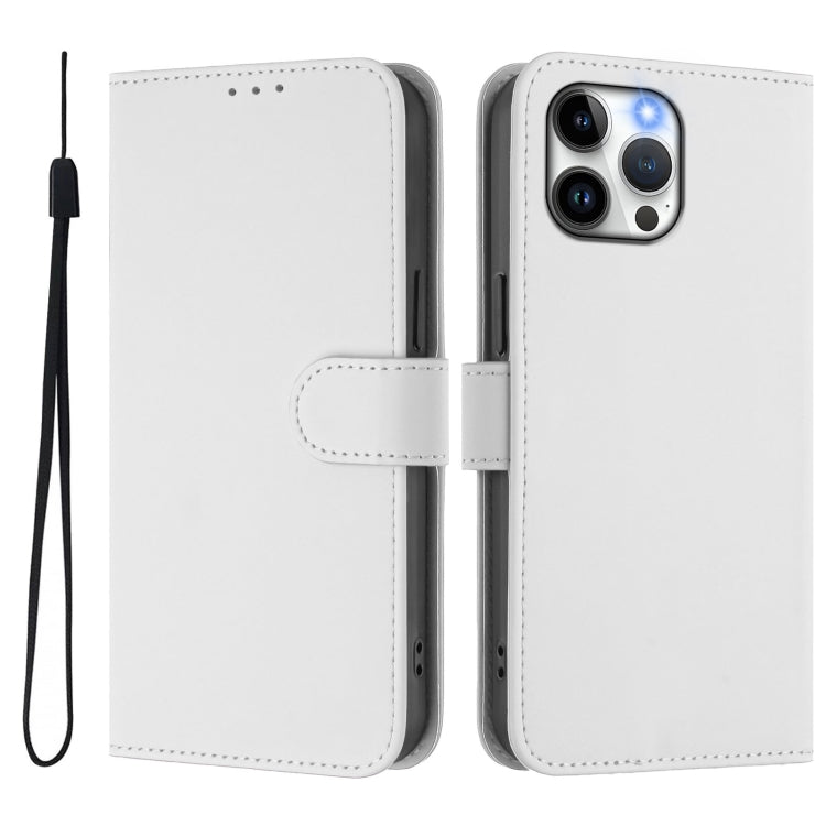 For iPhone 13 Pro Max Skin Feel Solid Color Leather Phone Case with Lanyard