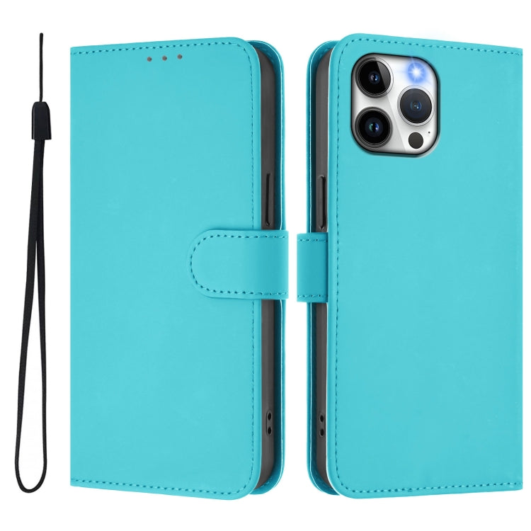 For iPhone 13 Pro Max Skin Feel Solid Color Leather Phone Case with Lanyard