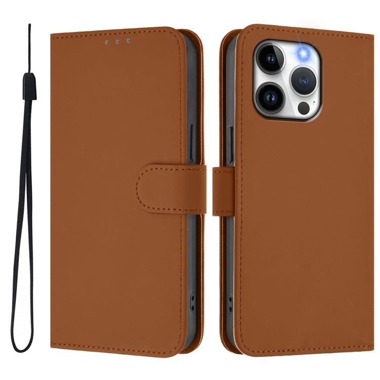 For iPhone 13 Pro Skin Feel Solid Color Leather Phone Case with Lanyard