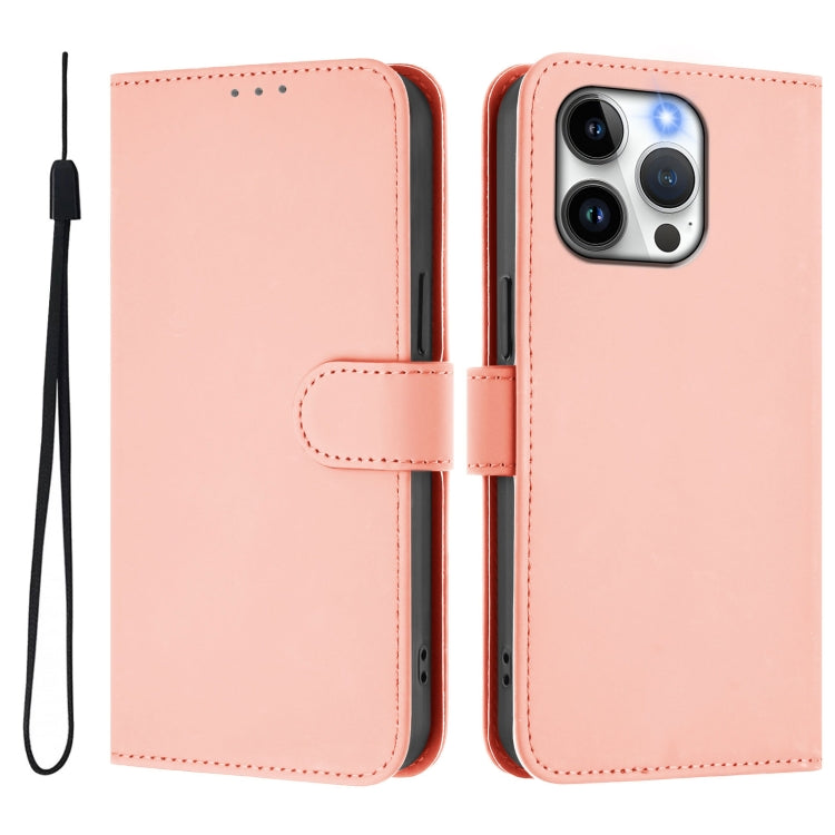 For iPhone 13 Pro Skin Feel Solid Color Leather Phone Case with Lanyard