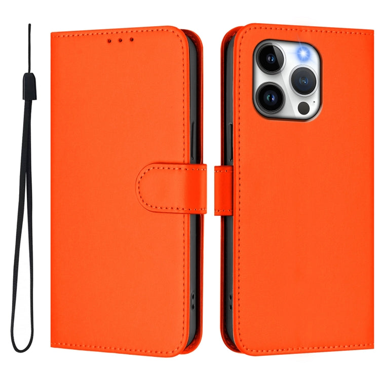 For iPhone 13 Pro Skin Feel Solid Color Leather Phone Case with Lanyard